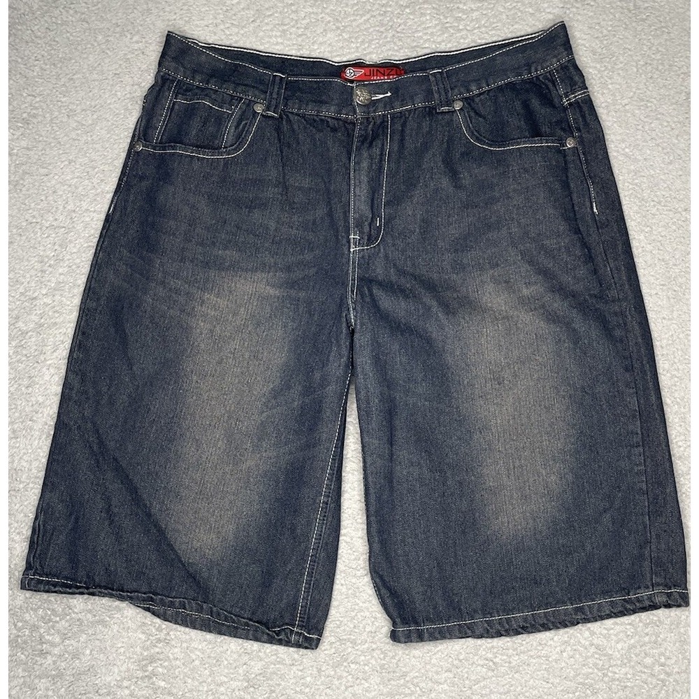 Vintage Y2K Jinzu Shorts Mens 38 Blue‎ Denim Jorts Wide Leg Baggy Skater Shorts
